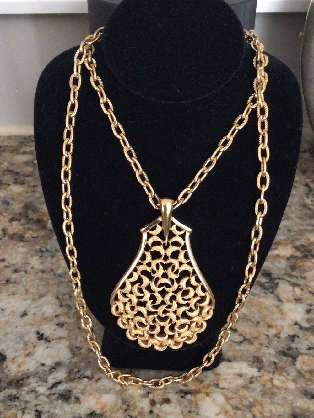 Vintage Crown Trifari Double Necklace Pendant, Excellent Conditioner